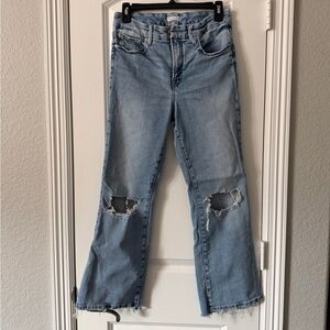 Good American Light Blue Distressed Flare Jeans